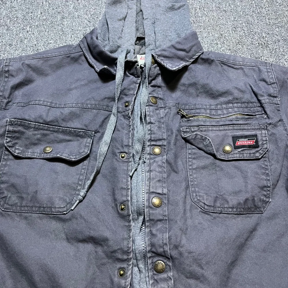 Dickies Hooded Canvas Work Jacket L Grayish Purple Lined Full Zip Snap Button